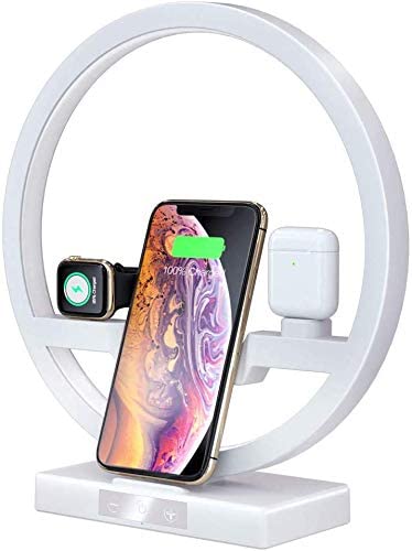 Lecone Wireless Charger Station Charging Stand Dock with LED Desk Lamp for Apple Watch iWatch Series 5 4 3 2 1 Airpods iPhone 11 Pro 11/XS XR,Galaxy S10 S9 Max 8 and Qi Enabled Phones