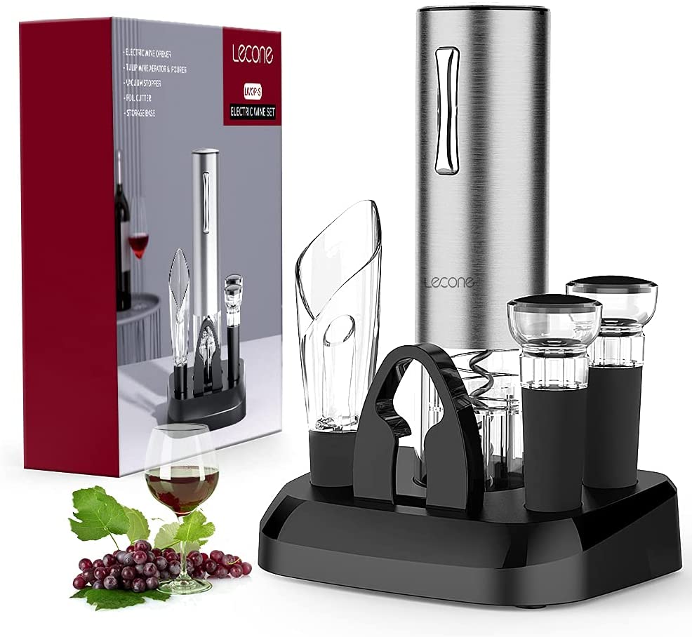 Lecone Electric Wine Opener, Automatic Cordless Rechargeable Opener  Stainless Steel with Aerator & Pourer, Foil Cutter, Vacuum Stoppers,  Display