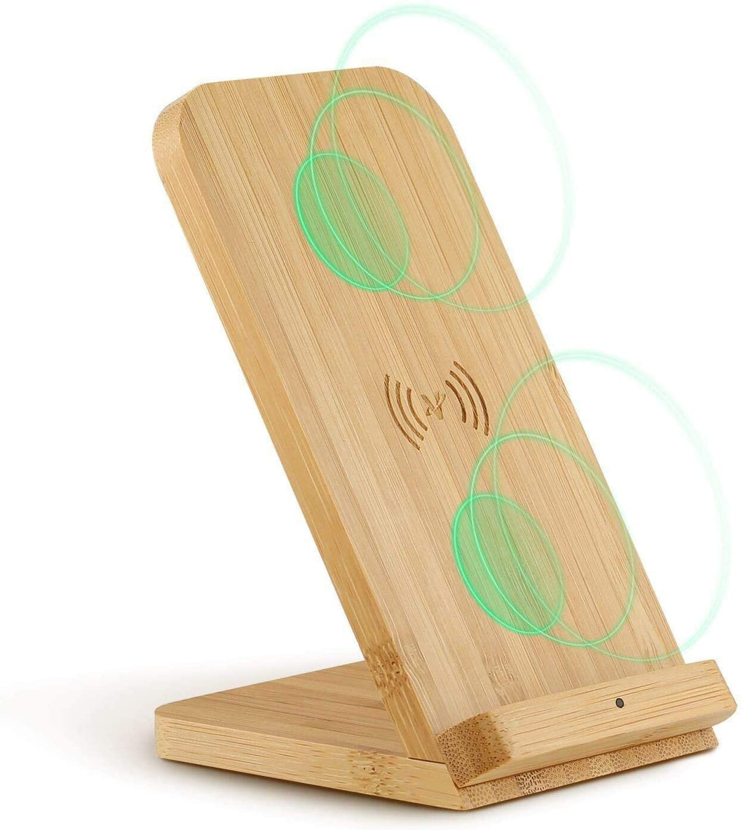 Veelink Bamboo Fast Wireless Charger Stand Wood 10W 2 Coils Compatible with iPhone SE/11/ Xs max/XR/8Plus, Samsung Galaxy Note 9 S20 S10+