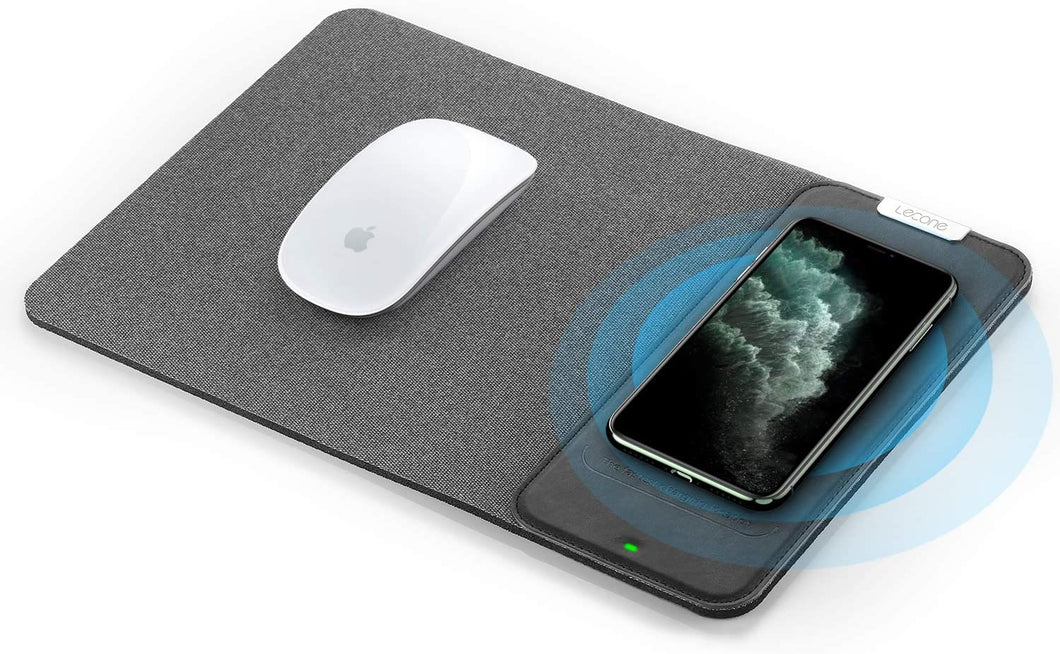 Lecone Wireless Charger Mouse Pad, 10W Fast Wireless Charging Pad QI Wireless 2 in 1 Foldable Mouse Pad for Samsung Galaxy S10/S9/S8 Plus Note 10/9/8 iPhone 11 Pro/Xs Max/XR/X/XS/8/8 Plus