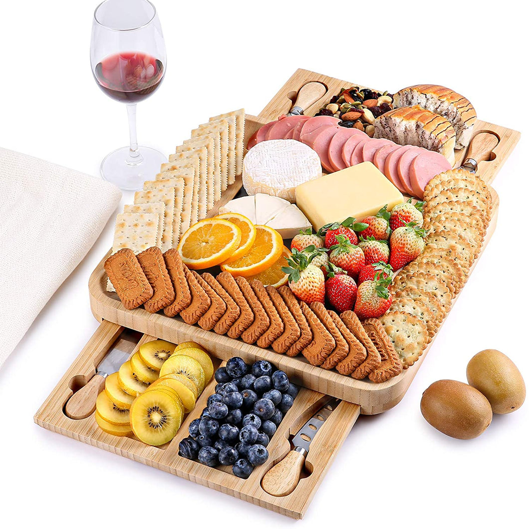 Lecone Bamboo Cheese Board and Knife Set - 100% Organic Wood Serving Tray Charcuterie Board Perfect Choice for Gourmets, Birthday Presents, Wedding Gifts